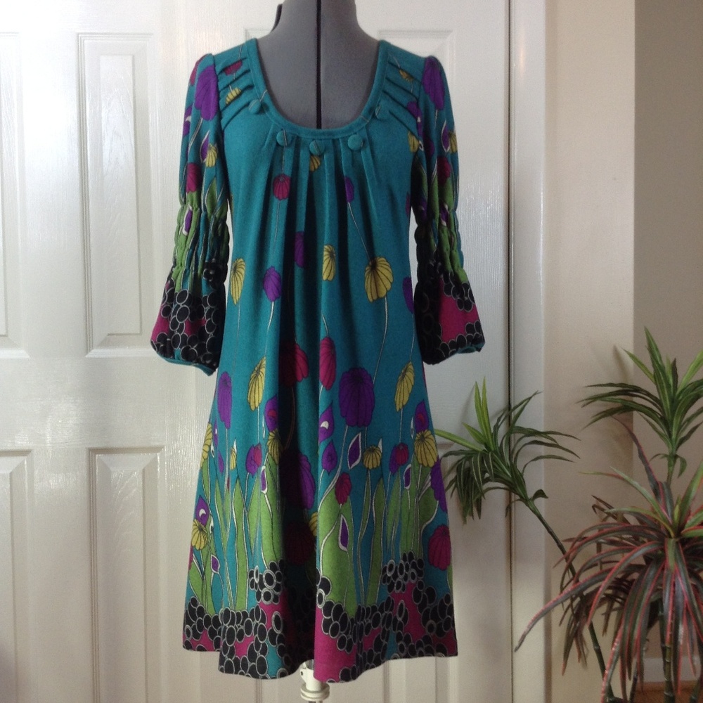 Funky People Jewel-Tone Floral Print Knit Dress
